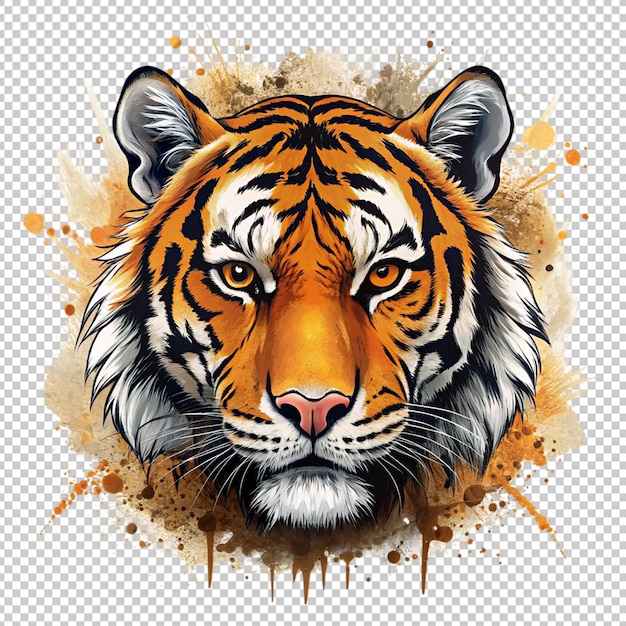 tiger head grunge style on transparent background