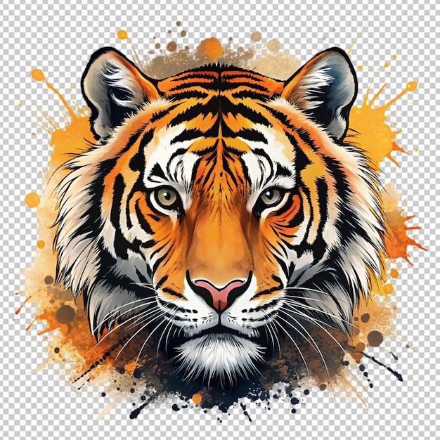 tiger head grunge style on transparent background