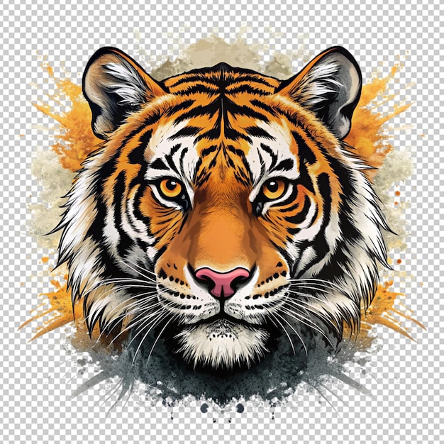 tiger head grunge style on transparent background