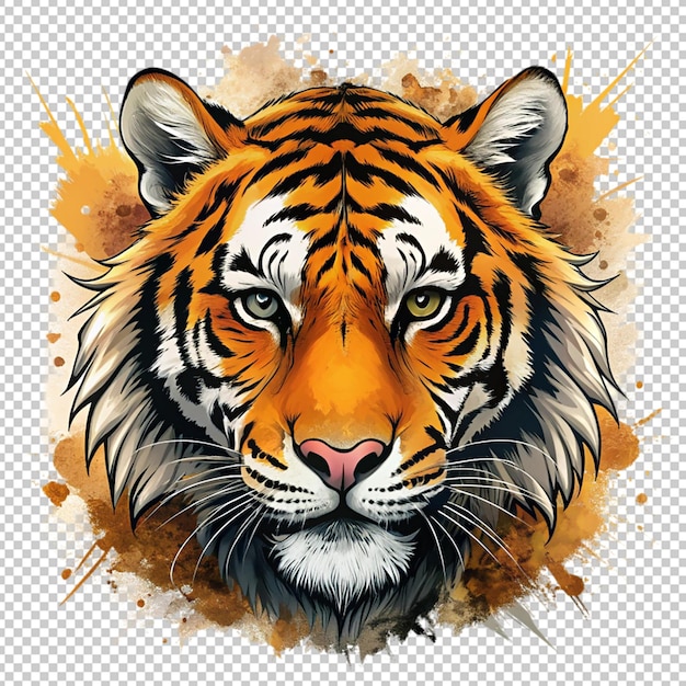 tiger head grunge style on transparent background