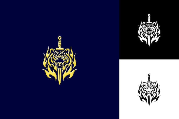 Tiger Icon Fierce Stripes With Sword Like Border Majestic Ti Illustration Animal Vector Art Design