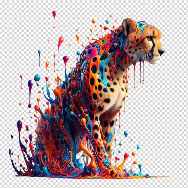 a tiger is covered in colored liquid and has a tiger on it