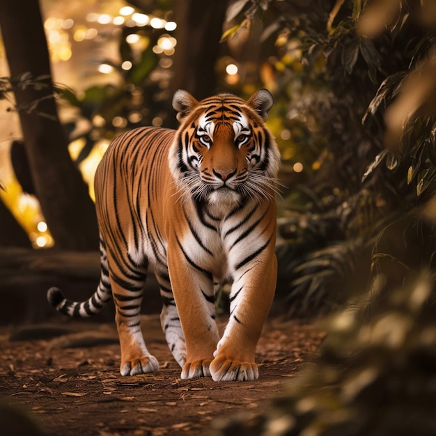 PSD a tiger laying on the ground in the woods