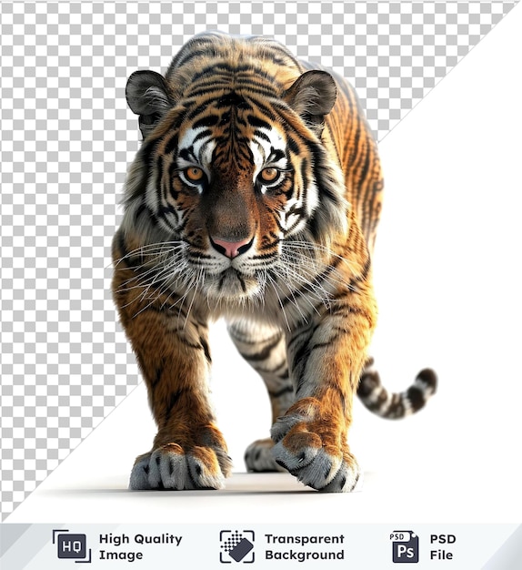 Tiger premium set isolated on transparent background with black and brown face pink nose long