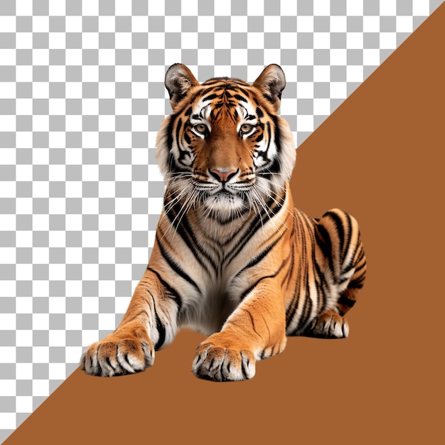 PSD tiger sitting front view isolated on transparent background