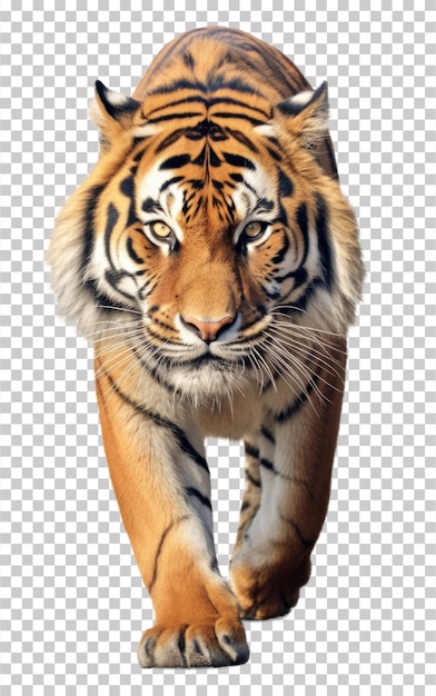 Tiger Walking Front View Isolated on Transparent Background