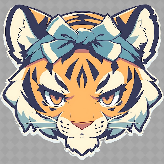 PSD a tiger with a blue bow on its head is shown