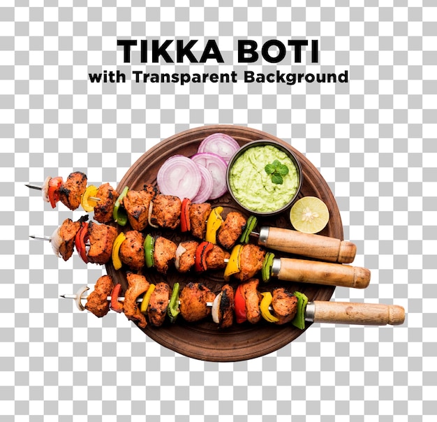 Tikka Boti with Chutney BBQ Desi Food Photo PSD with Transparent Background