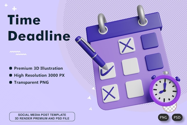 PSD time deadline  3d render illustration