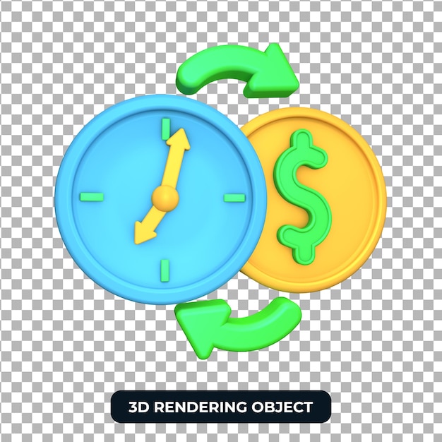 Time is money 3d object render isolated with transparent background