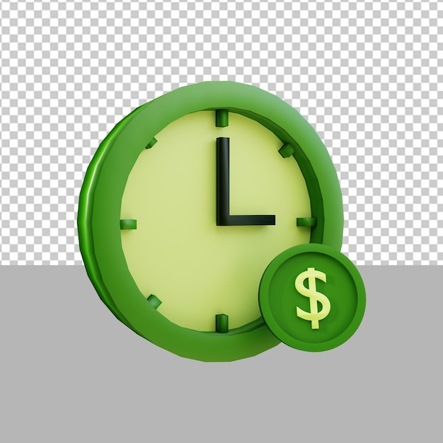 Time is Money Clock Icon 3D Render Illustration