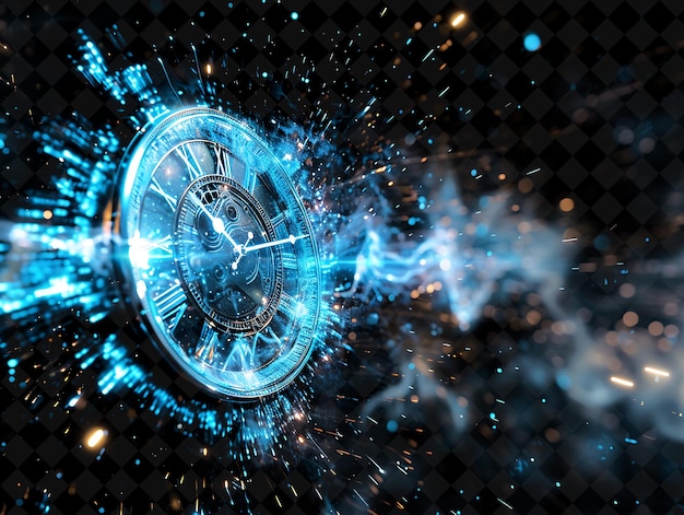 PSD time travel explosion with time machines paradoxes and alter png neon effect on dark background