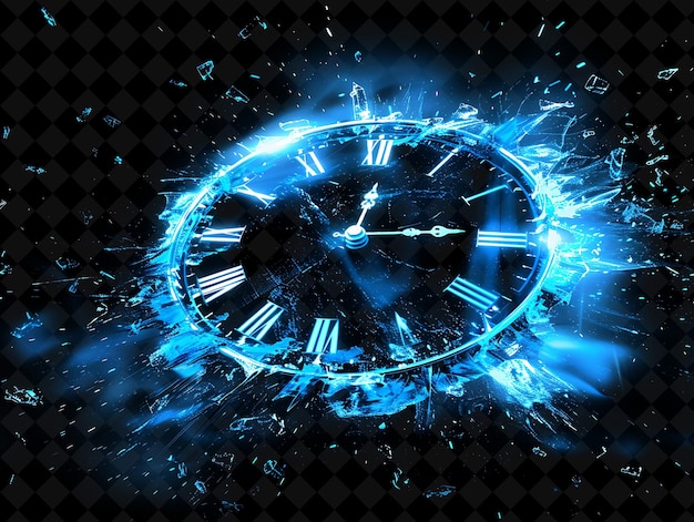 PSD time travel explosion with time machines paradoxes and alter png neon effect on dark background