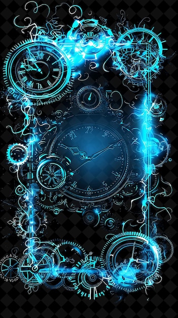 Time Warp Arcane Frame With Swirling Clocks and Gears Surrou Neon Color Frame Y2K Collection