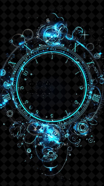 Time Warp Arcane Frame With Swirling Clocks and Gears Surrou Neon Color Frame Y2K Collection