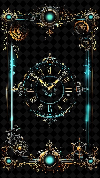 Timeless Clockwork Arcane Frame With Gears and Clock Hands a Neon Color Frame Y2K Collection