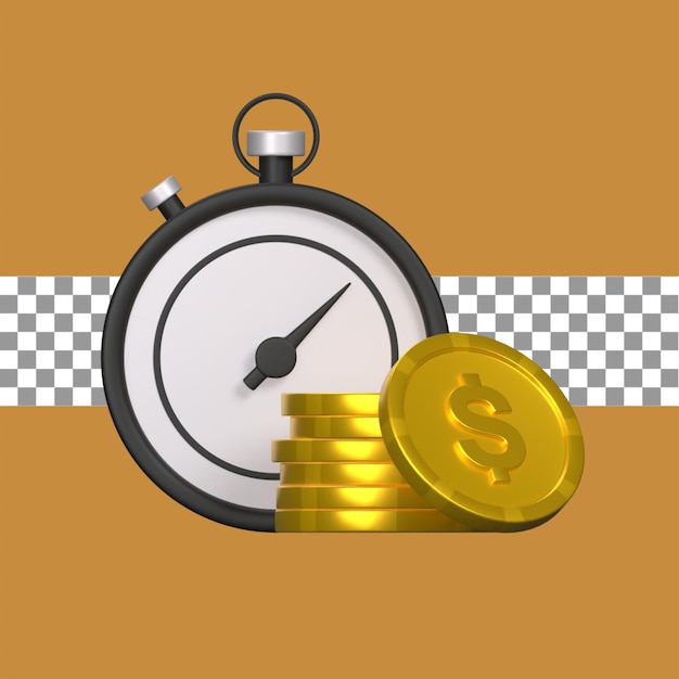 timer with coins in 3d render for graphic design web presentation or other