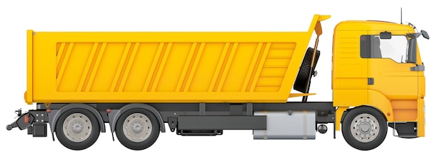 PSD tipper truck dump truck side view 3d rendering isolated on transparent background