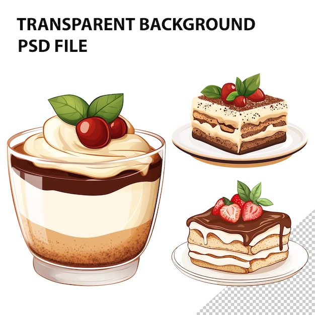 PSD tiramisu cartoon vector illustration clipart white background