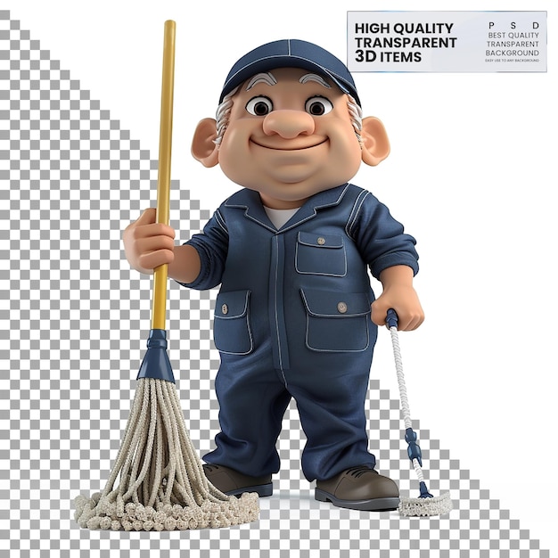 Title Animated Janitor 3D with Cont on Transparent Background