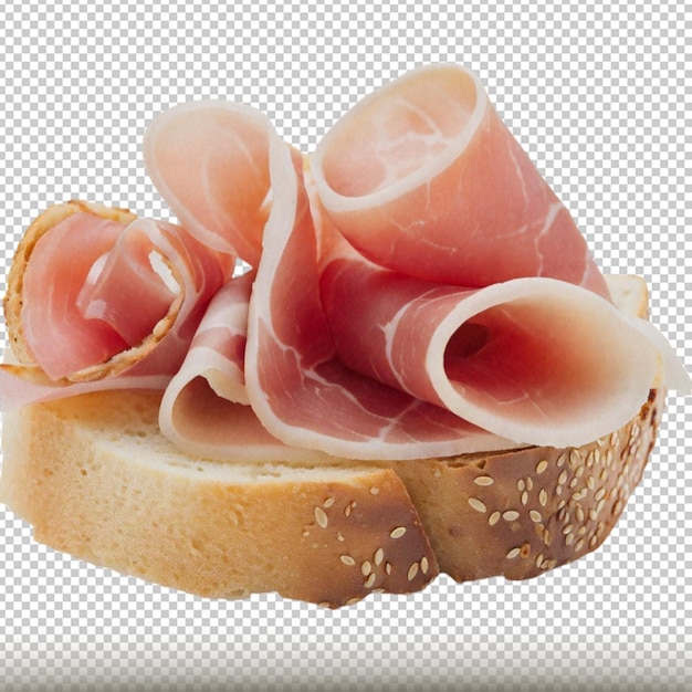 PSD toasted bread with coppa ham isolated on transparent background