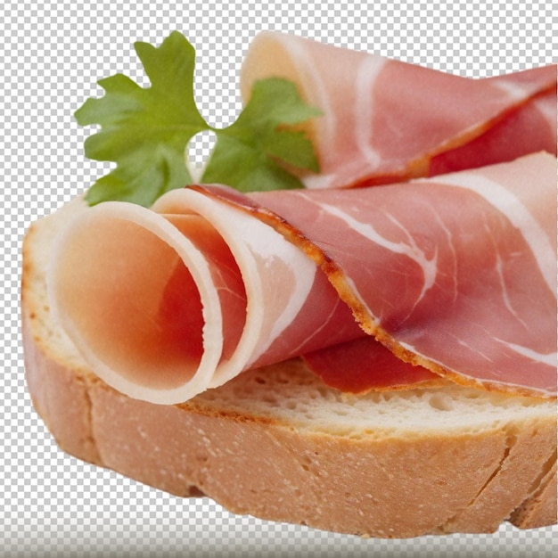 PSD toasted bread with coppa ham isolated on transparent background