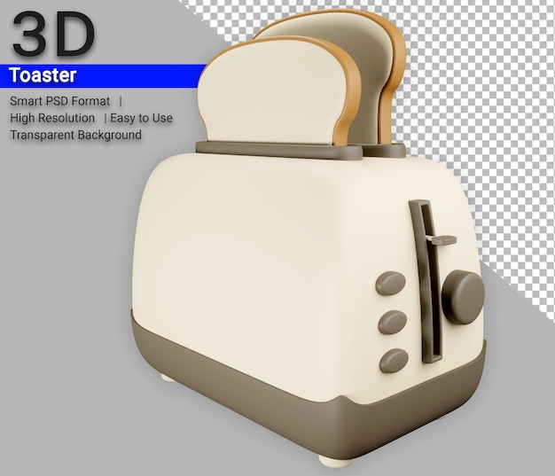 Toaster 3D Kitchen Appliances Icon Render with Transparent Background