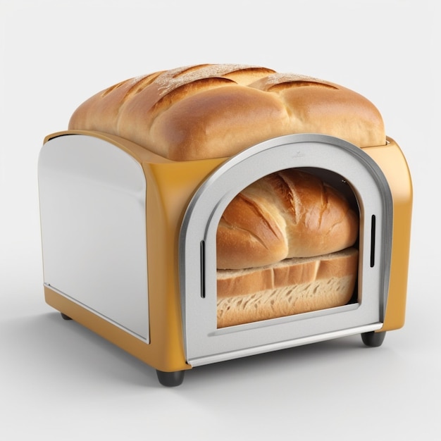 PSD a toaster oven with bread inside of it