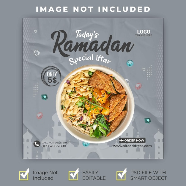 PSD today's ramadan special iftar menu promotion social banner post