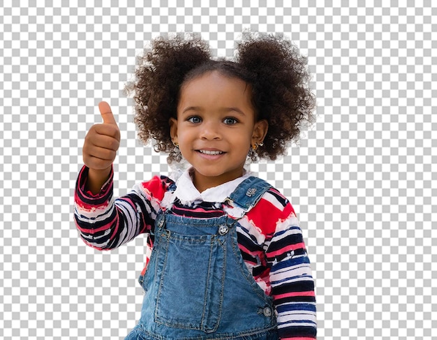 A toddler with their thumb raised in celebration