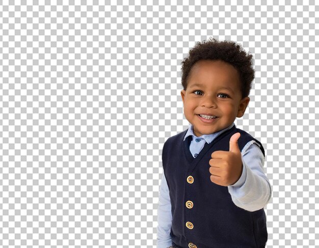 A toddler with their thumb raised in celebration