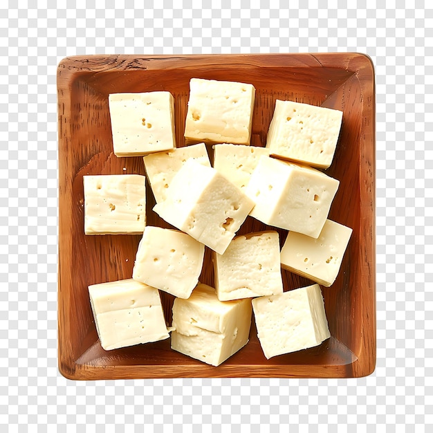 Tofu cheese cubes isolated on a transparent background