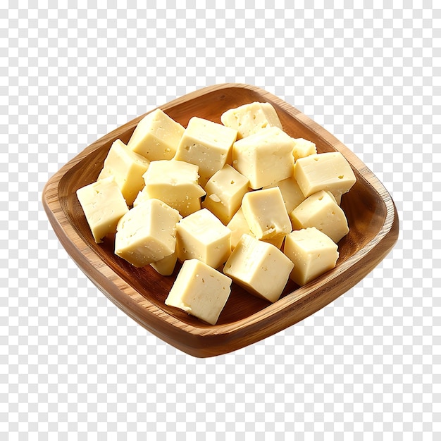 Tofu cheese cubes isolated on a transparent background