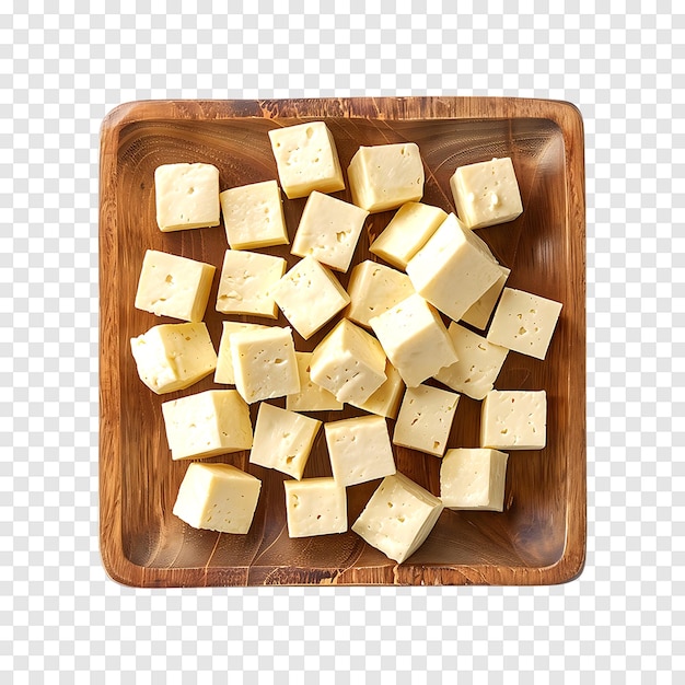 Tofu cheese cubes isolated on a transparent background