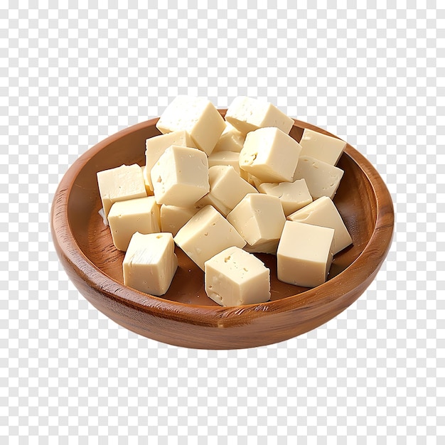 Tofu cheese cubes isolated on a transparent background