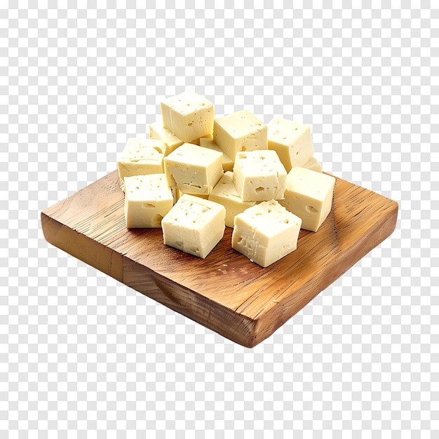 Tofu cheese cubes isolated on a transparent background