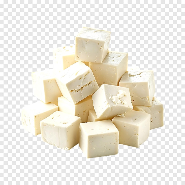 Tofu cheese cubes isolated on a transparent background