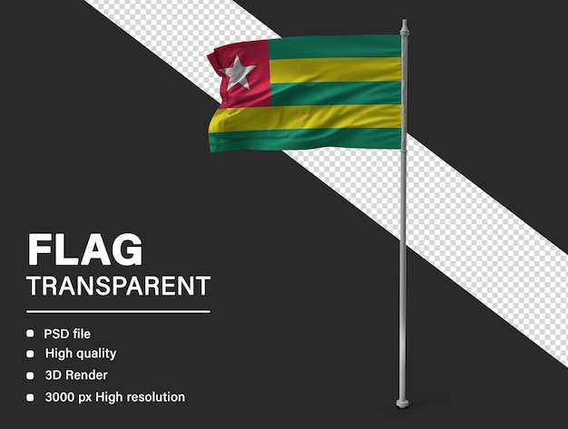 Togo flag in realistic 3d render on transparent background