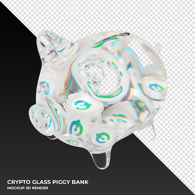 Toko Token TKO glass piggy bank with crypto coins 3d illustration