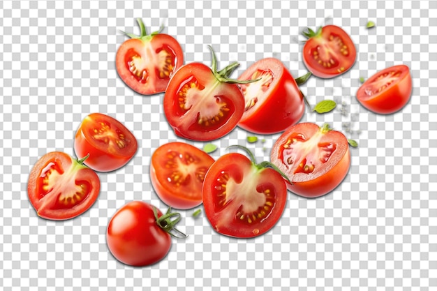 Tomato and half slices floating and falling png