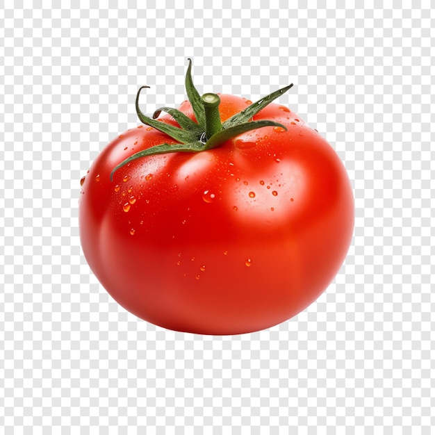 a tomato is on a white background with a green stem