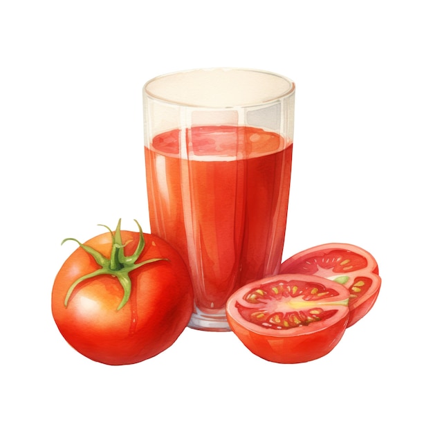 PSD tomato juice isolated detailed watercolor hand drawn painting illustration