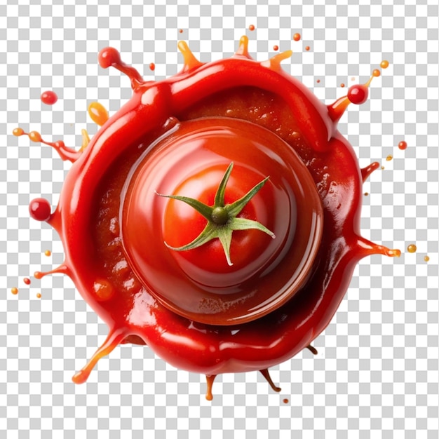 PSD tomato ketchup splashes top view isolated on transparent background