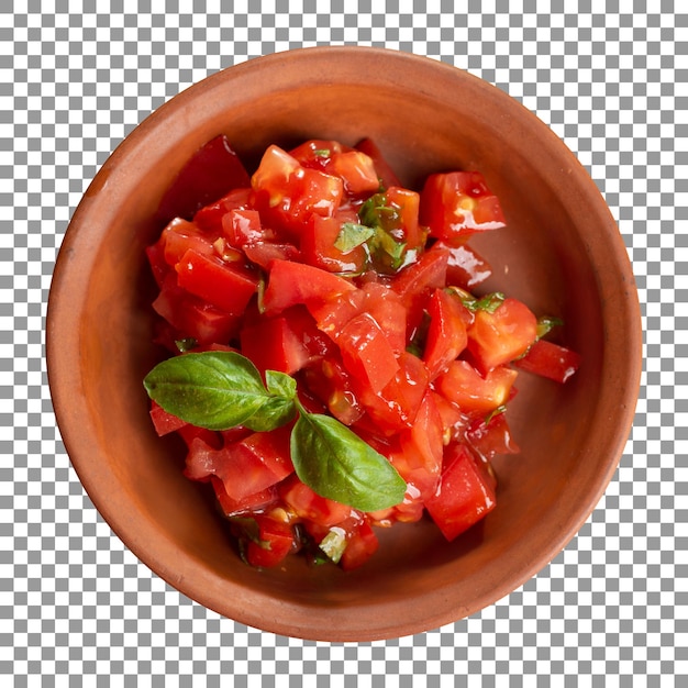 Tomato pieces with a basil leaf isolated on transparent background