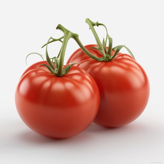 a tomato that is red in color with green stem