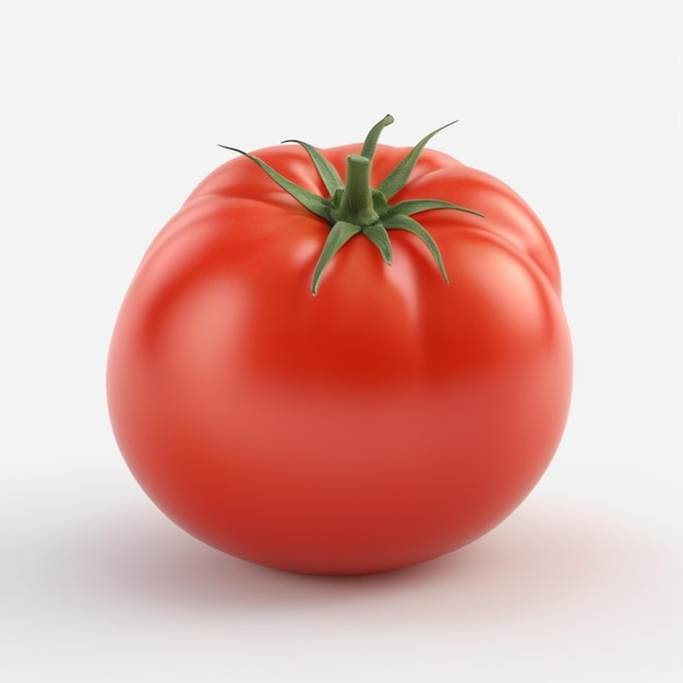 a tomato that is red in color with green stem