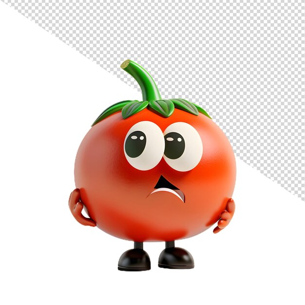 a tomato with a sad face is standing in front of a white background