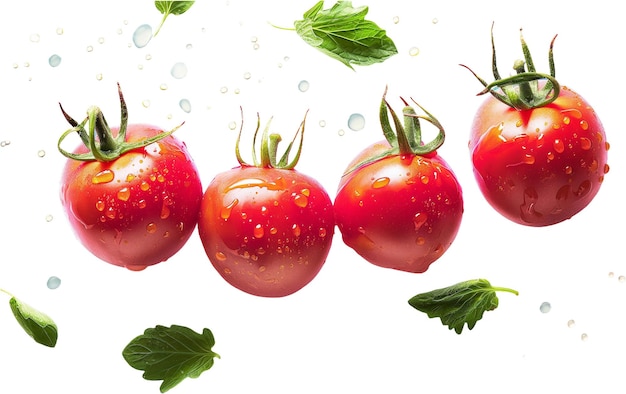 PSD tomatoes with green leaves and a water drop