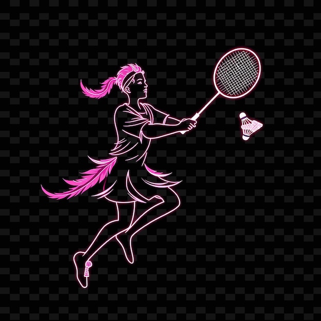 PSD toned badminton player with racket neon feather art design with so illustration neon characterf