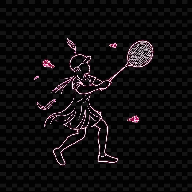 PSD toned badminton player with racket neon feather art design with so illustration neon characterf